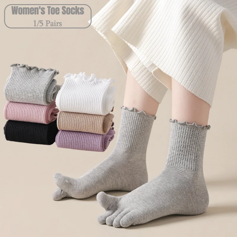 Toe Sock Split - 1/5켤레 여성용 발가락 양말, 러플 장식,
